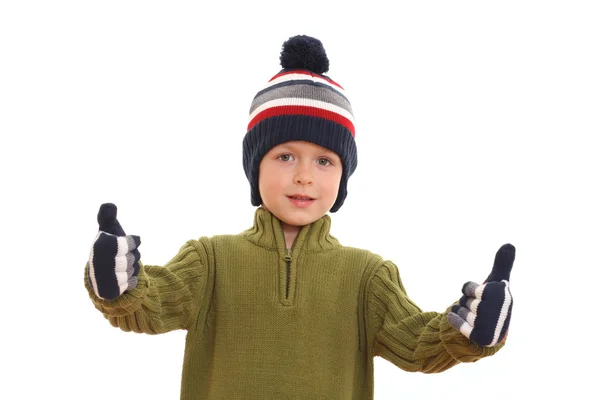 Летний Мальчик Шляпе Перчатках Зимний Портрет — стоковое фото