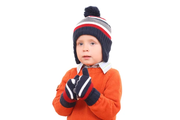 Years Old Boy Hat Gloves Winter Portrait — 스톡 사진