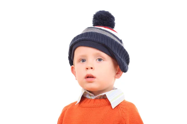 Years Old Boy Hat Winter Portrait — Stock Fotó