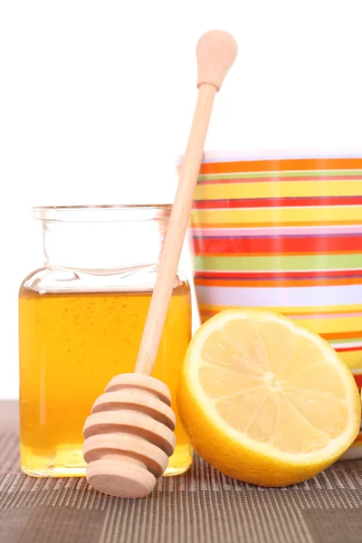 感冒和流感的补救办法 蜂蜜和柠檬 — 图库照片