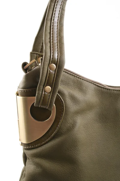 Nahaufnahmen Grüner Handtasche Isoliert Auf Weißem Grund — Stockfoto