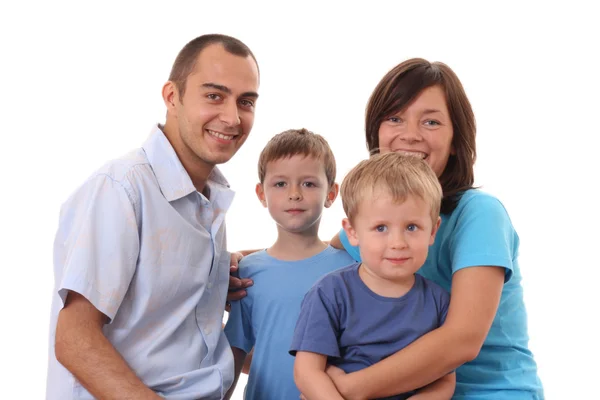 Mutter Vater Und Zwei Jungen Isoliert Auf Weiß — Stockfoto