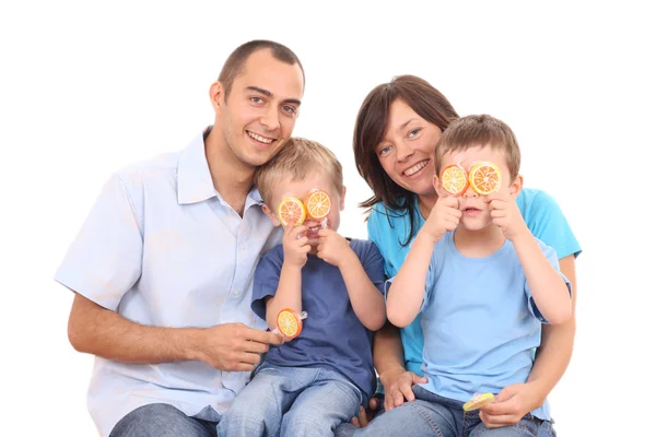 Mutter Vater Und Zwei Jungen Mit Lutschern Isoliert Auf Weiß — Stockfoto