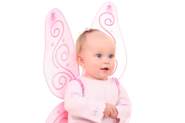 Miesięcy Dziecko Mało Dziewczyna Skrzydłami Różowy — Zdjęcie stockowe