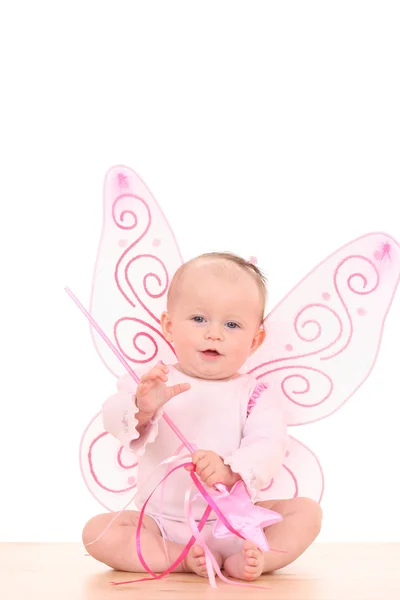 ヶ月赤ちゃんピンク色の羽を持つ少女 — ストック写真