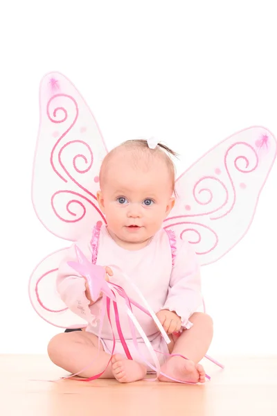 个月小宝宝粉色翅膀的女孩 — 图库照片