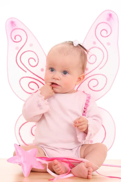 stock image 6 months little baby girl with pink wings