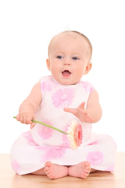 6 meses bebê menina com flor — Fotografia de Stock