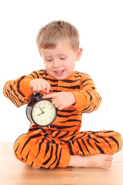 3-4 years old boy in pyjama - ready to sleep isolated on white clipart