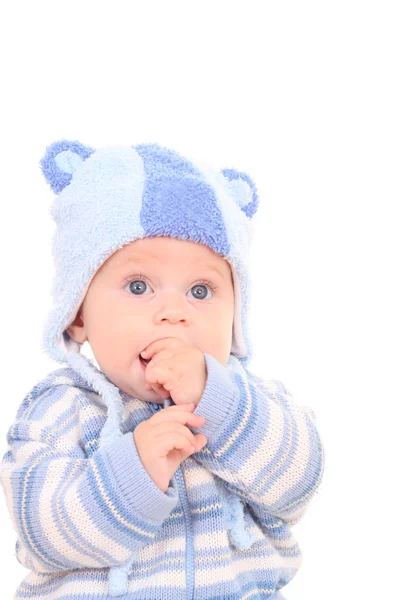 Monate Baby Mädchen Mit Hut Isoliert Auf Weiß — Stockfoto