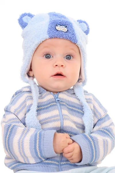 Mois Bébé Fille Avec Chapeau Isolé Sur Blanc — Photo
