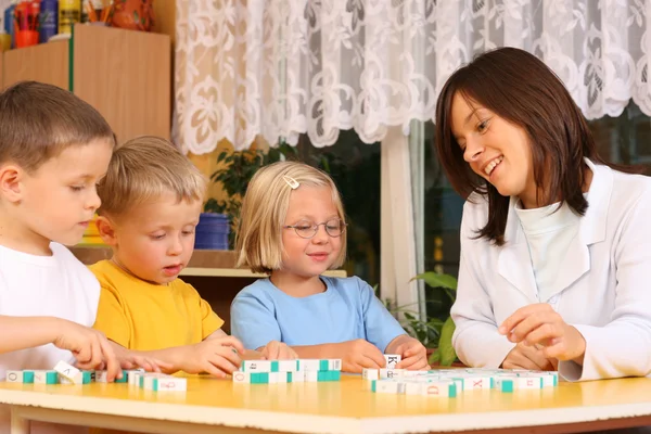 Teacher Years Old Girl Boys Learning Letters — Stock Photo, Image