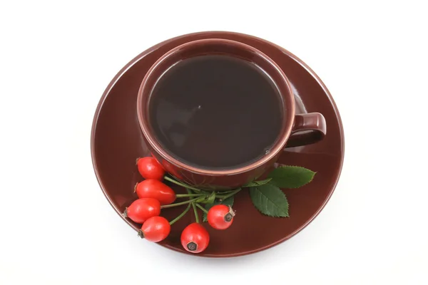 喝杯茶与白色 中药上孤立的野玫瑰 — 图库照片