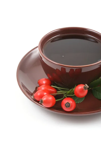 Чашка Чая Дикой Розой Выделенной Белом Травяная Медицина — стоковое фото