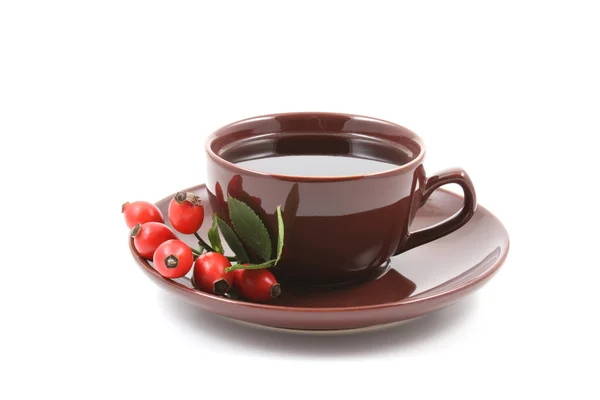 Xícara Chá Com Rosa Selvagem Isolado Branco Fitoterapia — Fotografia de Stock