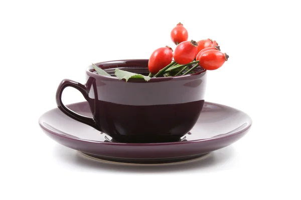 Tasse Tee Mit Wildrose Isoliert Auf Weiß Pflanzliche Medizin — Stockfoto