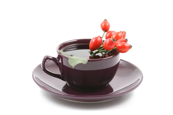 喝杯茶与白色 中药上孤立的野玫瑰 — 图库照片