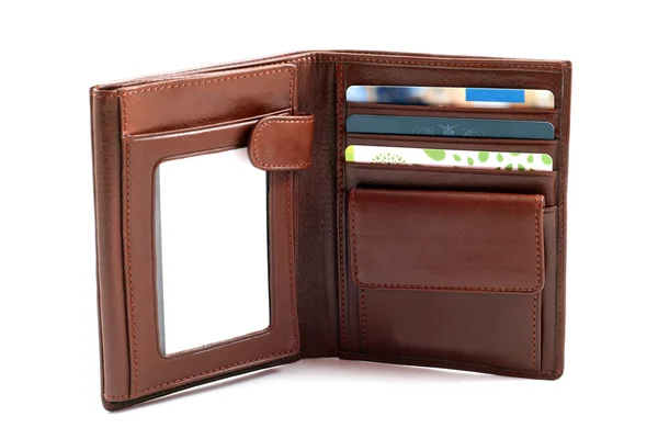 Kahverengi deri cüzdan — Stok fotoğraf