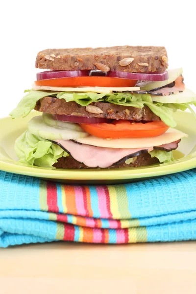 Big Sandwich Green Plate Isolated White — Stock Photo, Image