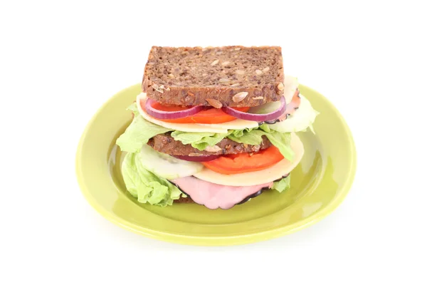 Stor Smörgås Gröna Plattan Isolerad Vit — Stockfoto