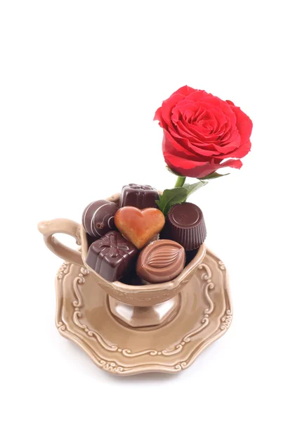 Xícara Deliciosos Chocolates Amo Perfet Para Dia Dos Namorados Aniversário — Fotografia de Stock