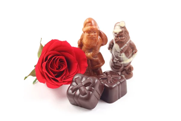 Trois Chocolat Père Noël Isolé Sur Blanc — Photo
