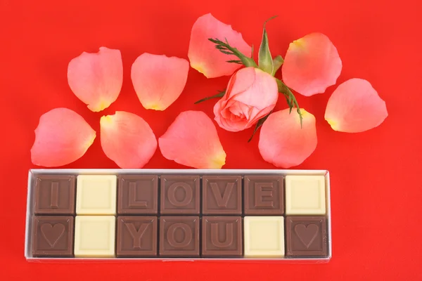 Chocolates Amo Rosa —  Fotos de Stock