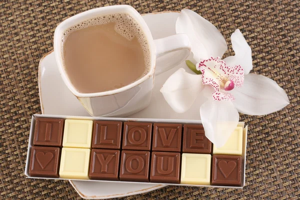 Tasse Café Boîte Chocolats Aime Parfait Pour Saint Valentin Anniversaire — Photo