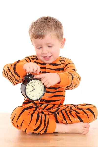 Gammal Pojke Pyjamas Redo Att Sova Isolerad Vit — Stockfoto