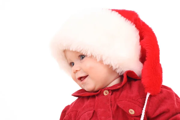 Adorável Papai Noel Meses Bebê Menina Isolada Branco — Fotografia de Stock