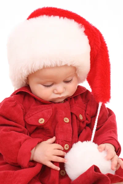 Adorable Santa Claus Niña Meses Aislada Blanco — Foto de Stock