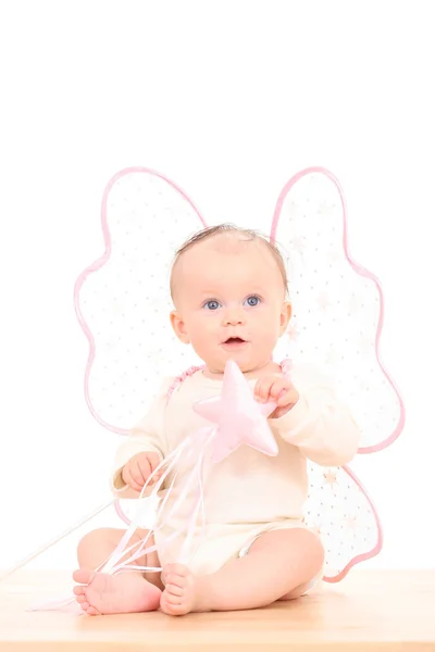 小天使 个月小宝宝粉色翅膀的女孩 — 图库照片