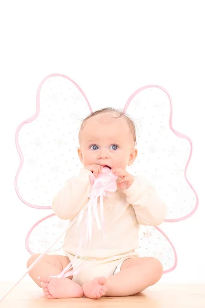 Маленький Ангел Місяців Маленька Дівчинка Рожевими Крилами — стокове фото