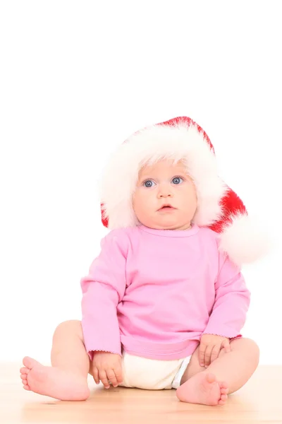 Adorável Papai Noel Meses Bebê Menina Isolada Branco — Fotografia de Stock