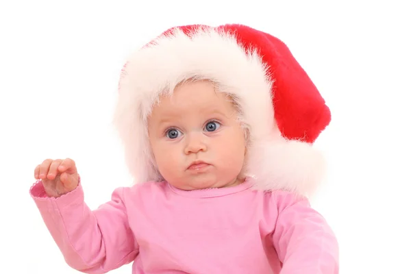 Adorable Père Noël Mois Bébé Fille Isolée Sur Blanc — Photo