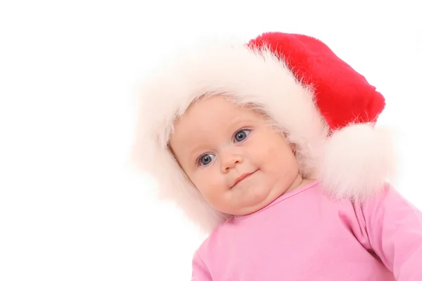 かわいいサンタ クロース 白で隔離される ヶ月の赤ちゃん女の子 — ストック写真