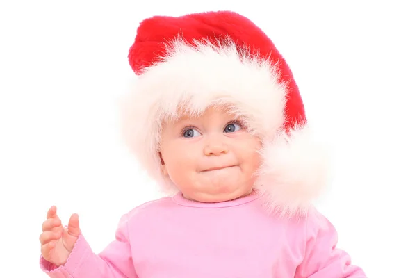 可爱的圣诞老人 个月女婴被隔绝在白色 — 图库照片