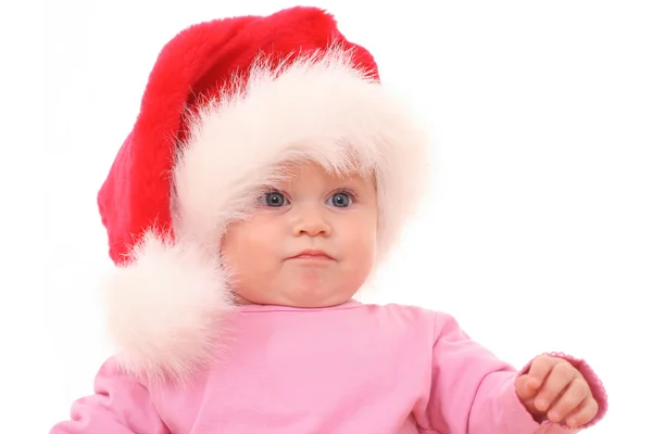 Entzückende Weihnachtsmann Monate Baby Mädchen Isoliert Auf Weiß — Stockfoto