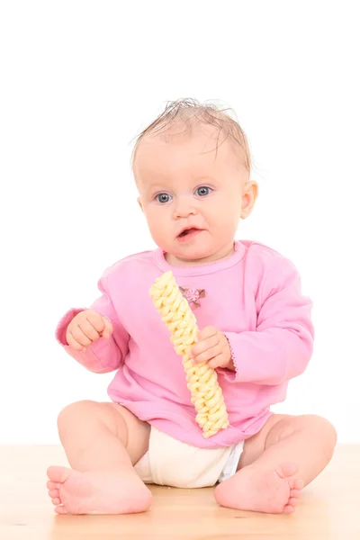 Kleine Monate Kleine Mädchen Mit Snack Isoliert Auf Weiß — Stockfoto