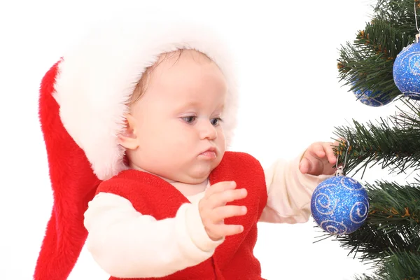 Kız bebek ve Noel ağacı — Stok fotoğraf