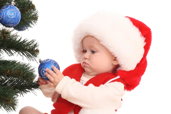 Bébé fille et arbre de Noël — Photo