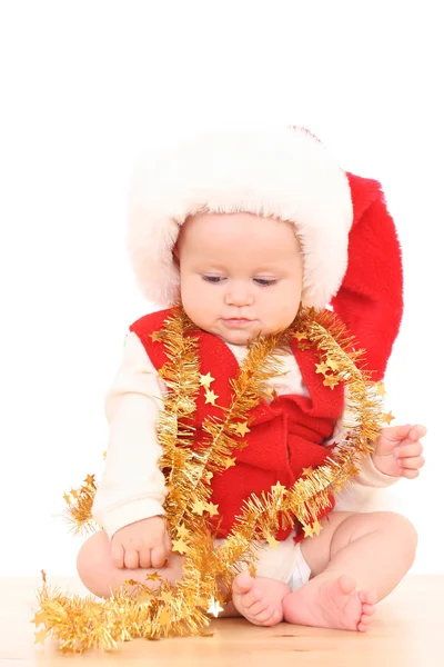 Entzückende Weihnachtsmann Monate Baby Mädchen Isoliert Auf Weiß — Stockfoto
