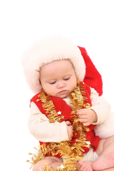 可爱的圣诞老人 个月女婴被隔绝在白色 — 图库照片