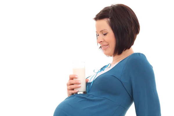 Süt Beyaz Izole Ile Genç Güzel Bir Hamile Kadın — Stok fotoğraf