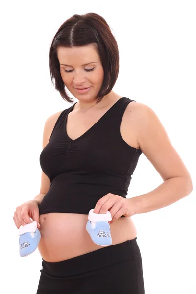 Jonge Mooie Zwangere Vrouw Geïsoleerd Wit — Stockfoto