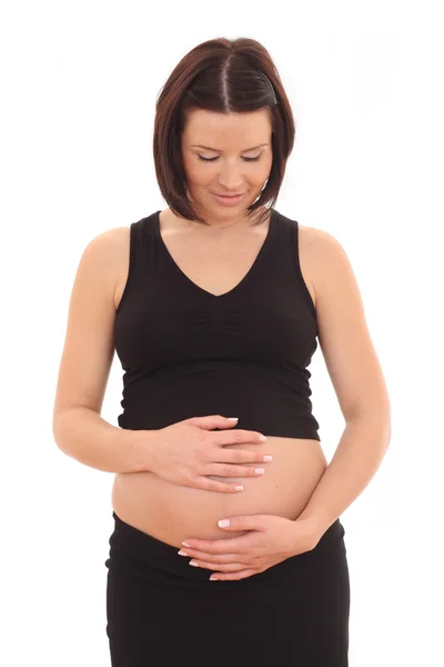Jonge Mooie Zwangere Vrouw Geïsoleerd Wit — Stockfoto