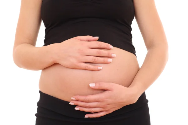 Mujer Embarazada Joven Aislada Blanco — Foto de Stock