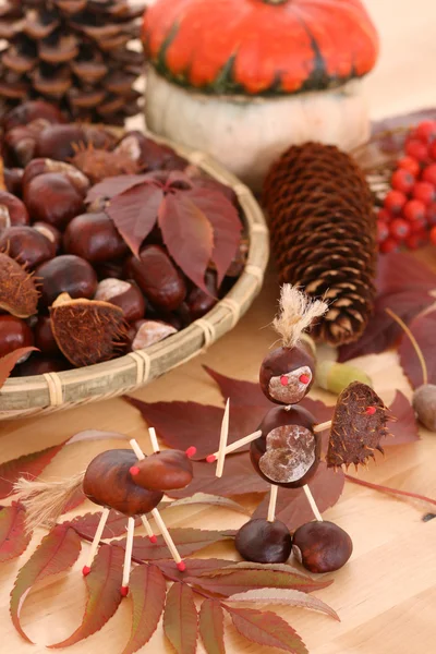 Sacco Frutta Autunnale Ghiande Castagne Coni — Foto Stock