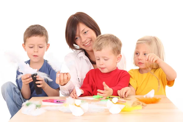 Mother Children Making Angels Paper Feather — Stock Photo, Image