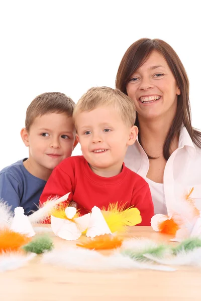 Mother Children Making Angels Paper Feather — Stock Photo, Image